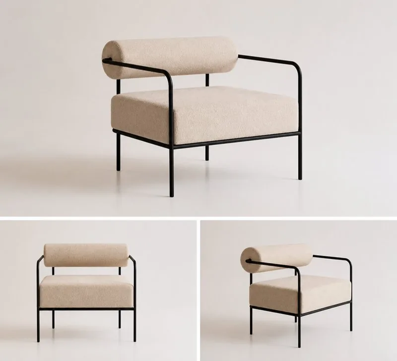 FAUTEUIL ARTY — assises, revêtement en tissu bouclé, mobilier fait main à Marrakech