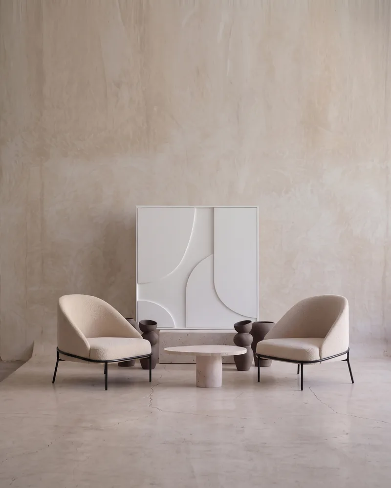 FAUTEUIL DALYA — assises, revêtement en tissu bouclé, mobilier fait main à Marrakech