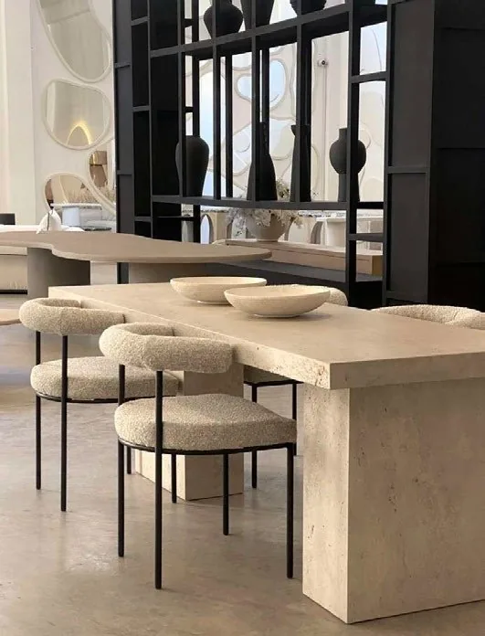 CHAISE SYRA — assises, revêtement en tissu bouclé, mobilier fait main à Marrakech