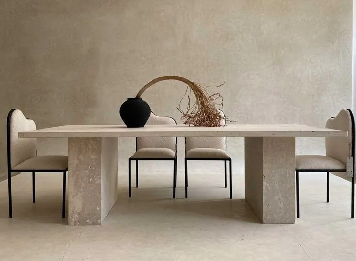 TABLE ADAM — mesas, sobre de travertino, mobiliario hecho a mano en Marrakech