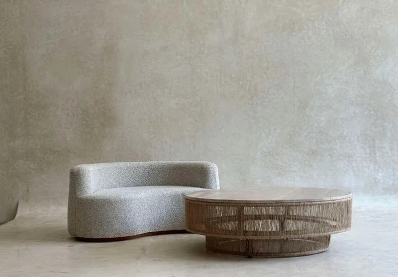 TABLE COLLECTION JUTE — mesas, sobre de travertino, mobiliario hecho a mano en Marrakech