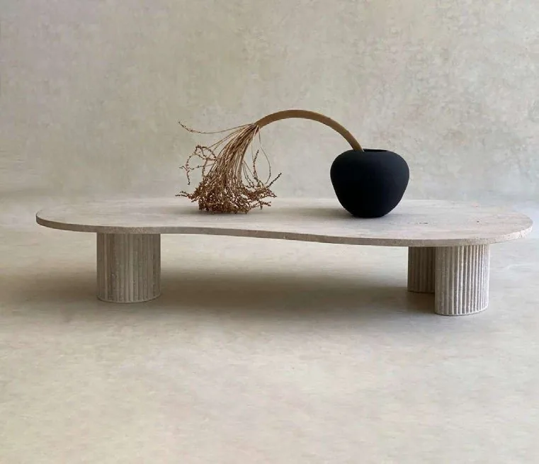 TABLE AMIRA (2) — mesas, sobre de travertino, mobiliario hecho a mano en Marrakech