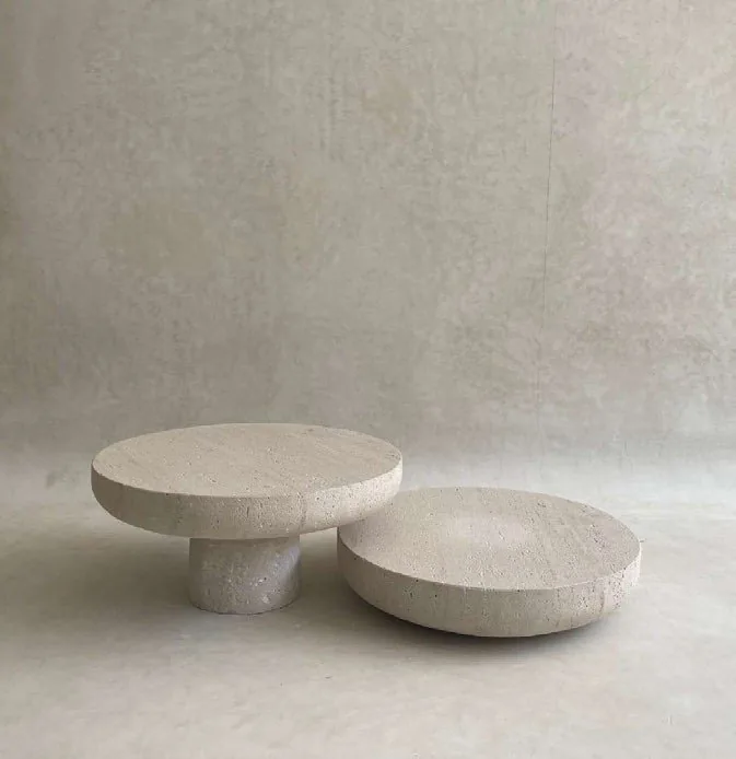 TABLES DUO RANA — mesas, travertino macizo, mobiliario hecho a mano en Marrakech